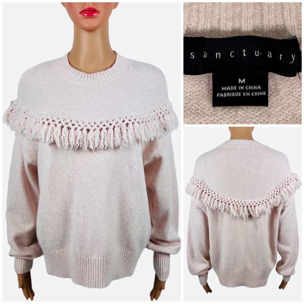 Sanctuary Womens Medium Sweater Tassel At Hand Heather Bare Cotton Blend EUC